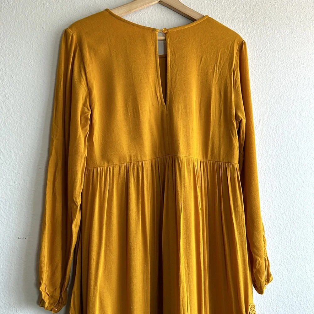 Anthropologie Maeve Mustard Yellow Long Sleeve Lace Detail Dress Sz. S - Picture 7 of 7